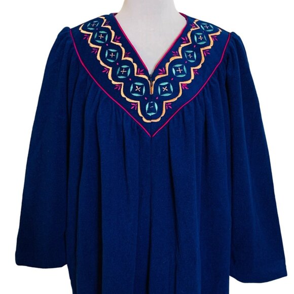 Appel Southwestern Blue Robe Petite Size M Retro Style Embroidered VTG Bathrobe - Picture 4 of 14